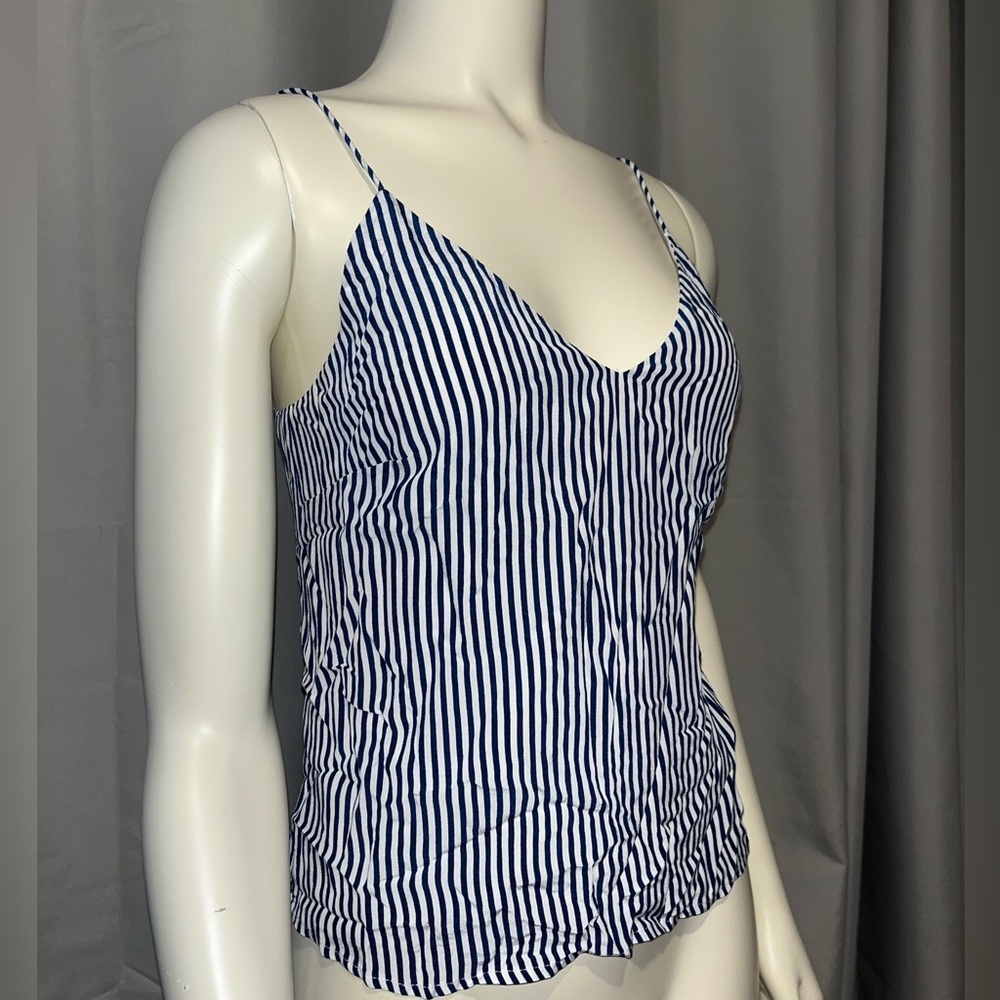 Bebe Blue/White Striped Open-Back V-Neck Tank Top XXS